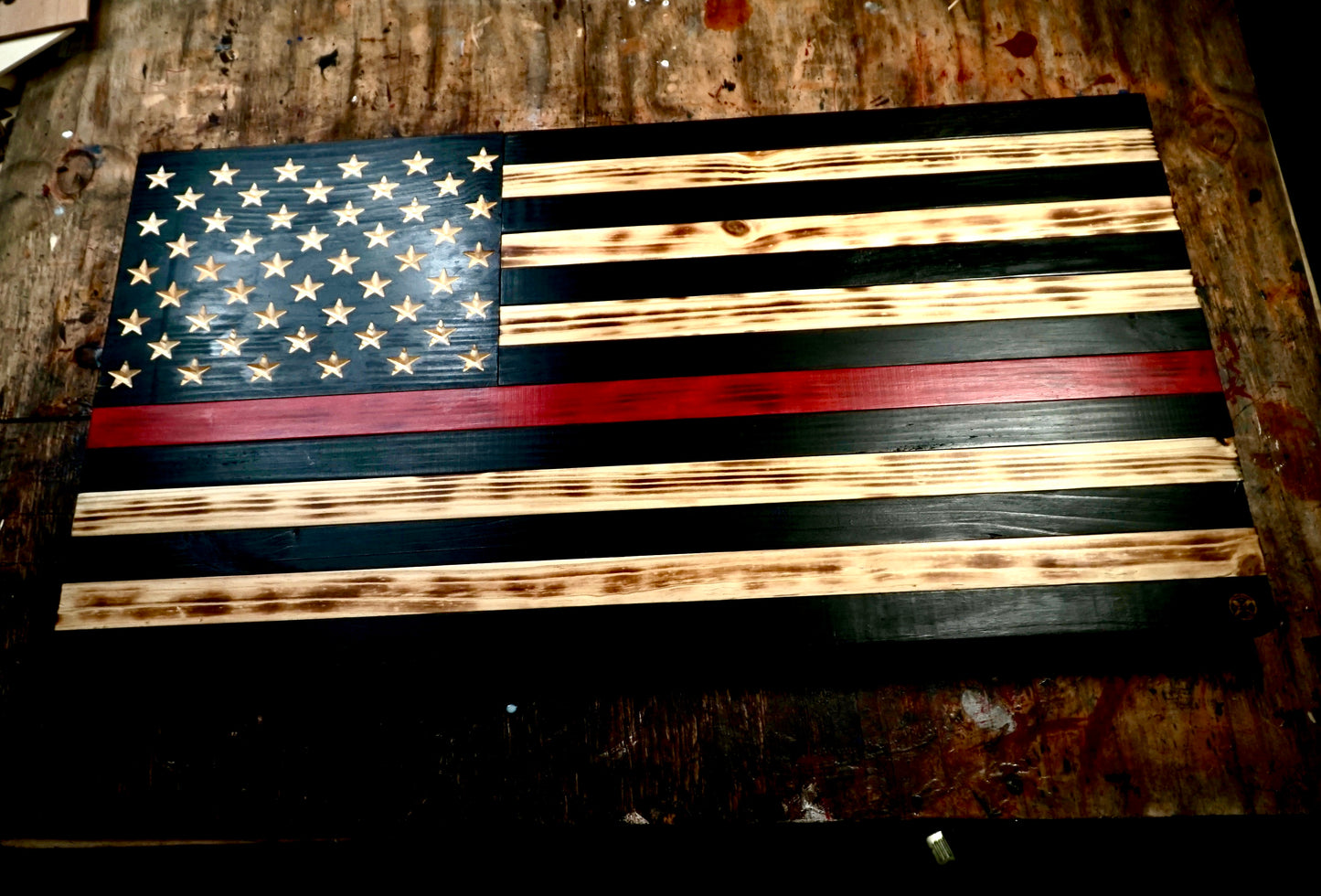 Fire Fighter Wood Flag